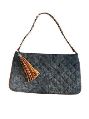Chicos Genuine Suede Quilted Tassel Chain Strap Clutch Shoulder Bag